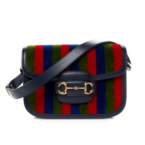 GUCCI Horsebit 1955 Velvet Azalea Calfskin Baiadera Stripe Shoulder Bag in Multi - Picture 2 of 12
